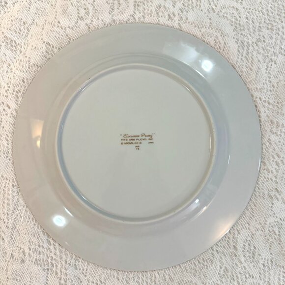 FITZ and FLOYD Cloisonné Peony Black - Dinner Plate, White Center, Pink & Purple - Picture 3 of 4